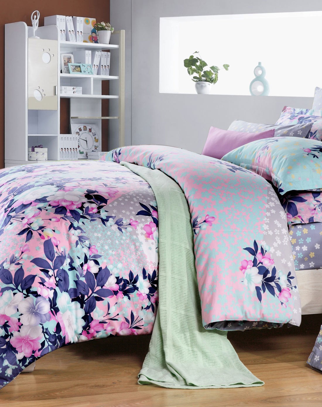 1.5m高支全棉印花床单四件套-紫嫣花语