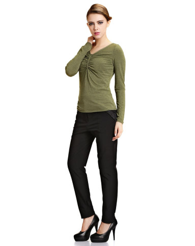 浅橄榄绿色性感百搭长袖上衣