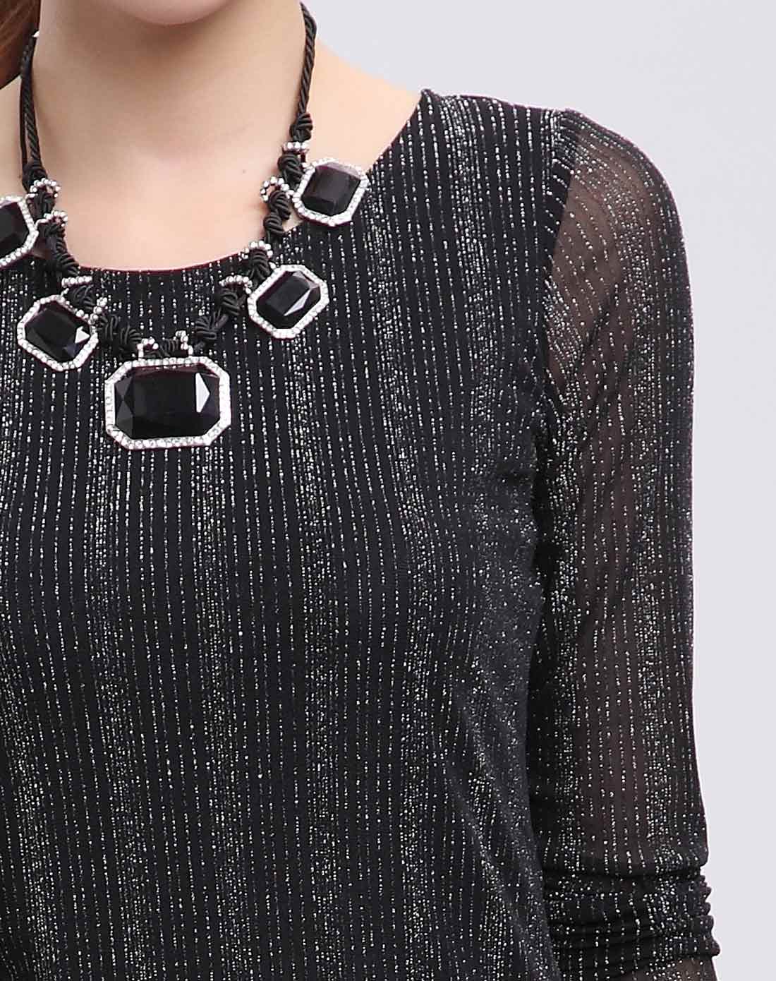 黑银色长袖圆领百搭修身t恤