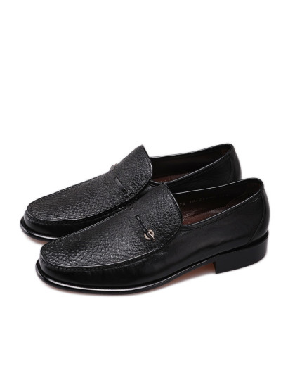 黑色袋鼠皮配孔雀皮商务正装鞋