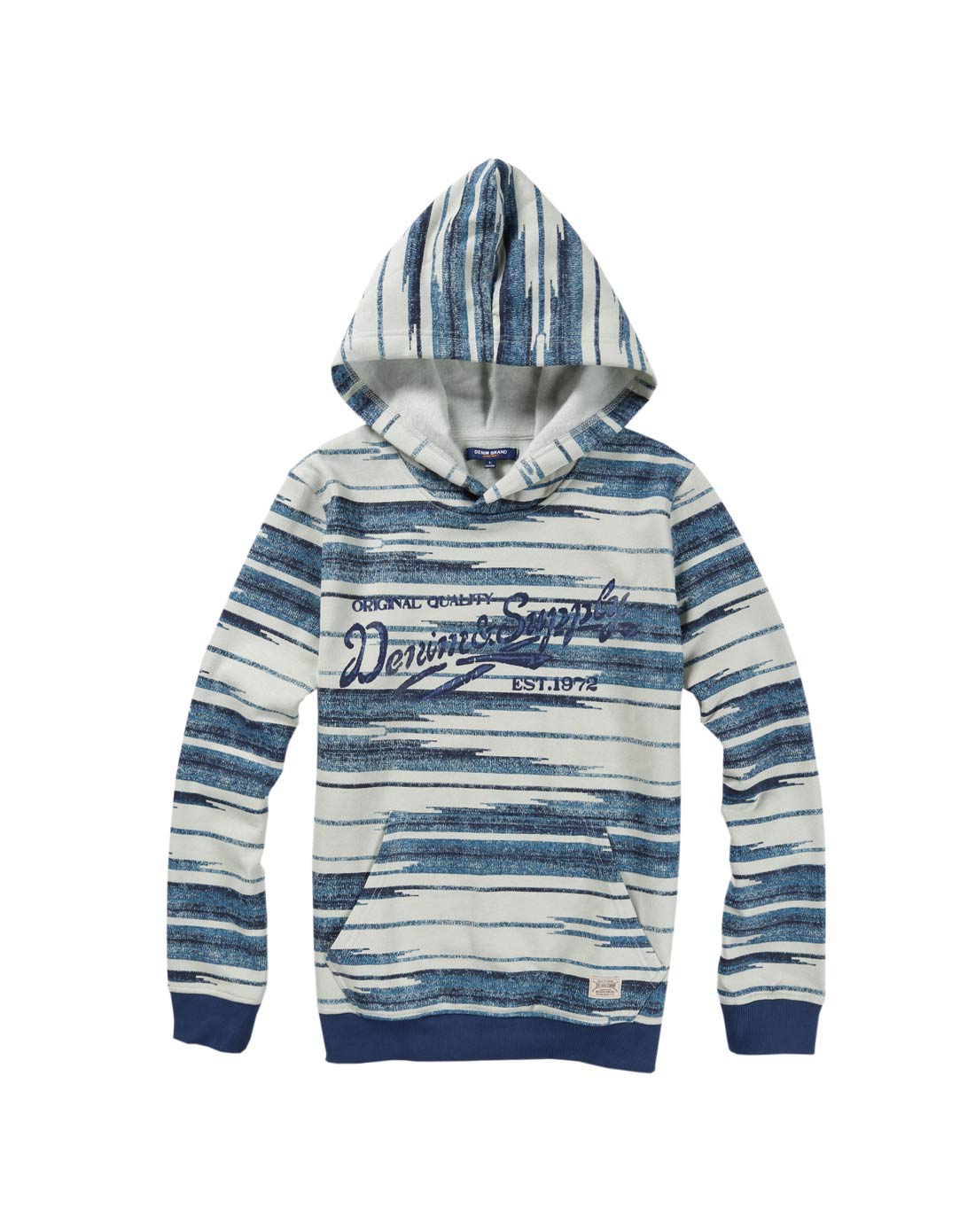 男装彩蓝棉混纺卫衣布连帽印花长袖t恤