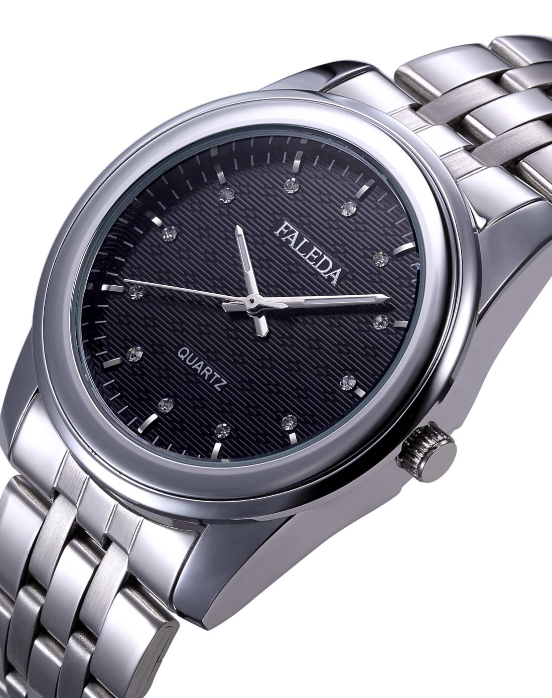 黑色男士防水石英钢带表