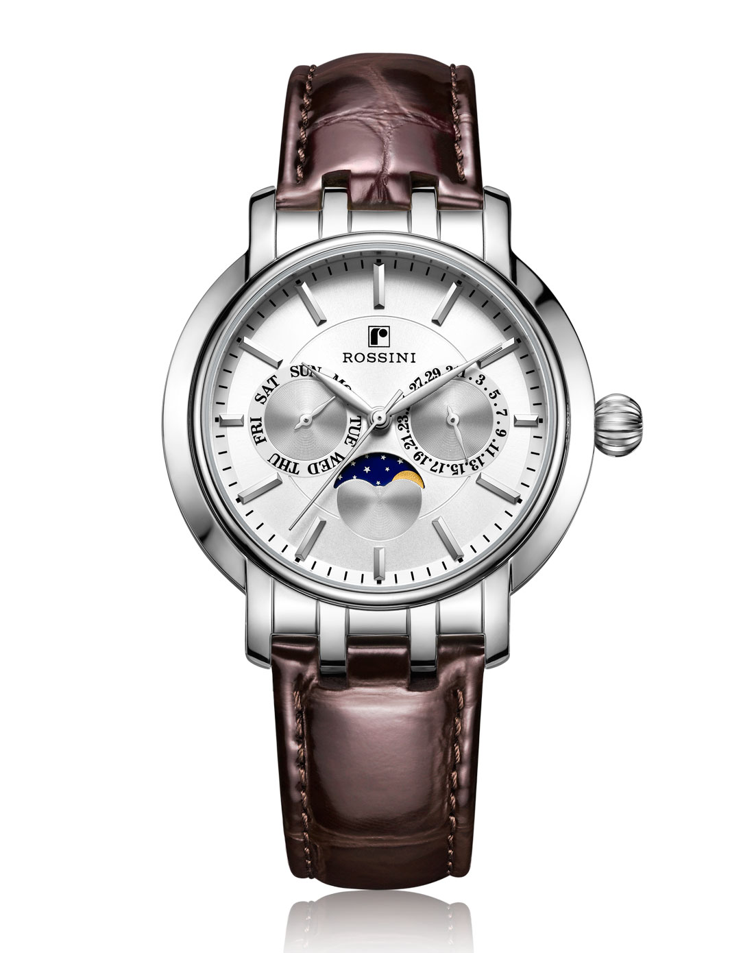 罗西尼rossini手表专场 不锈钢月相皮带石英男表
