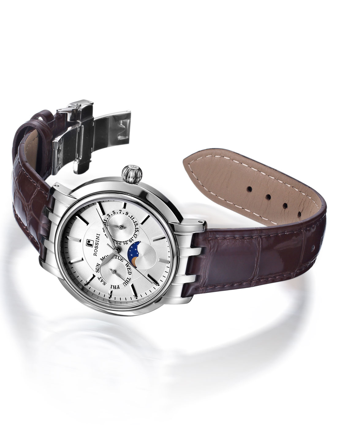 罗西尼rossini手表专场 不锈钢月相皮带石英男表