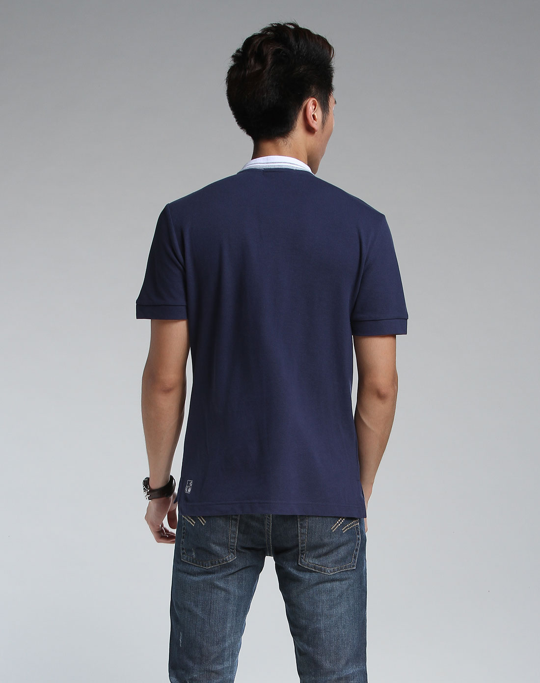 藏青色时尚简约短袖polo恤