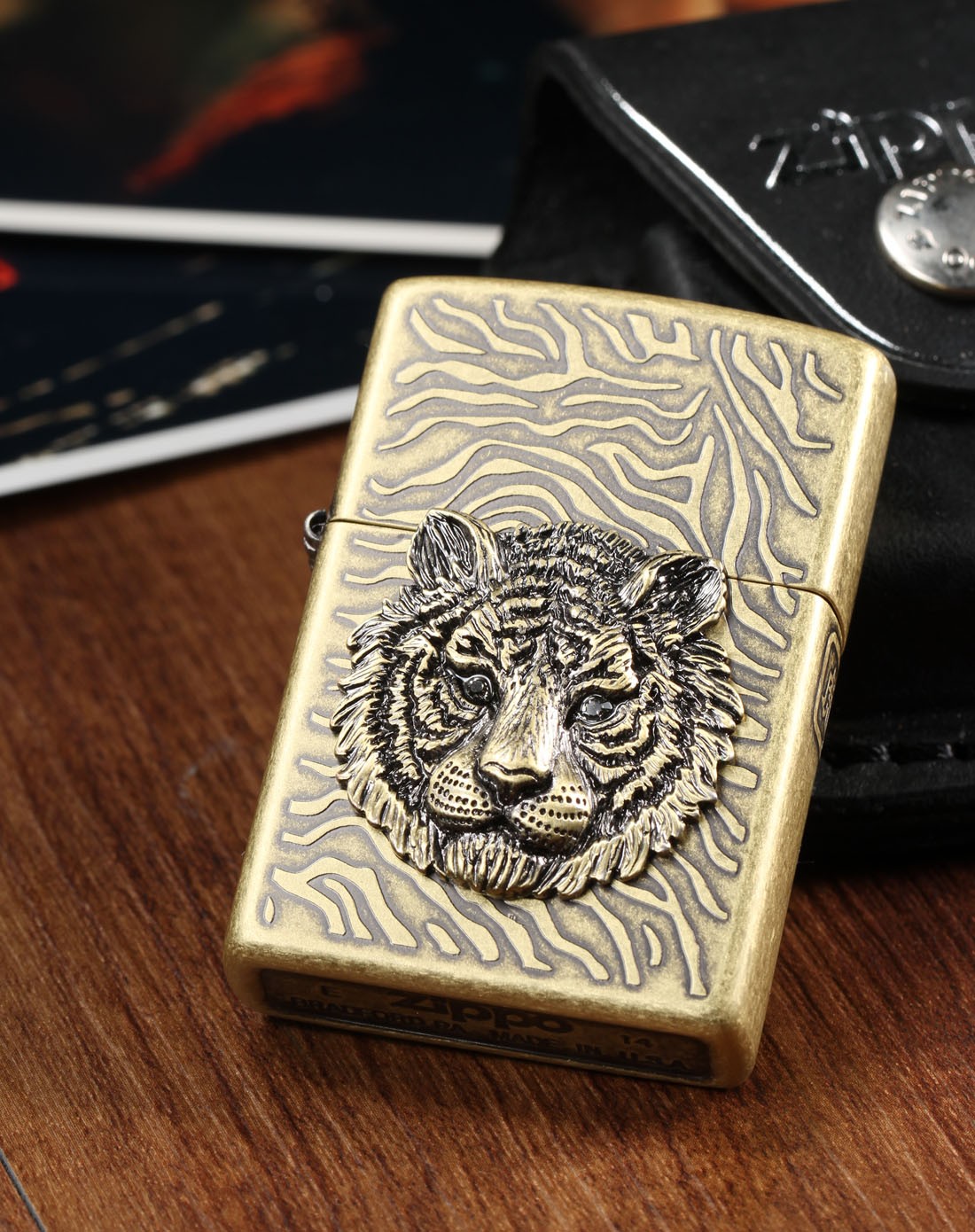 韩版三面刻贴章古铜老虎头tigereye-br