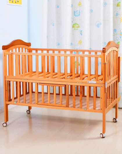 康威榉木工字摇蓝镶色双层豪华婴儿床120*64(送宫廷式蚊帐)