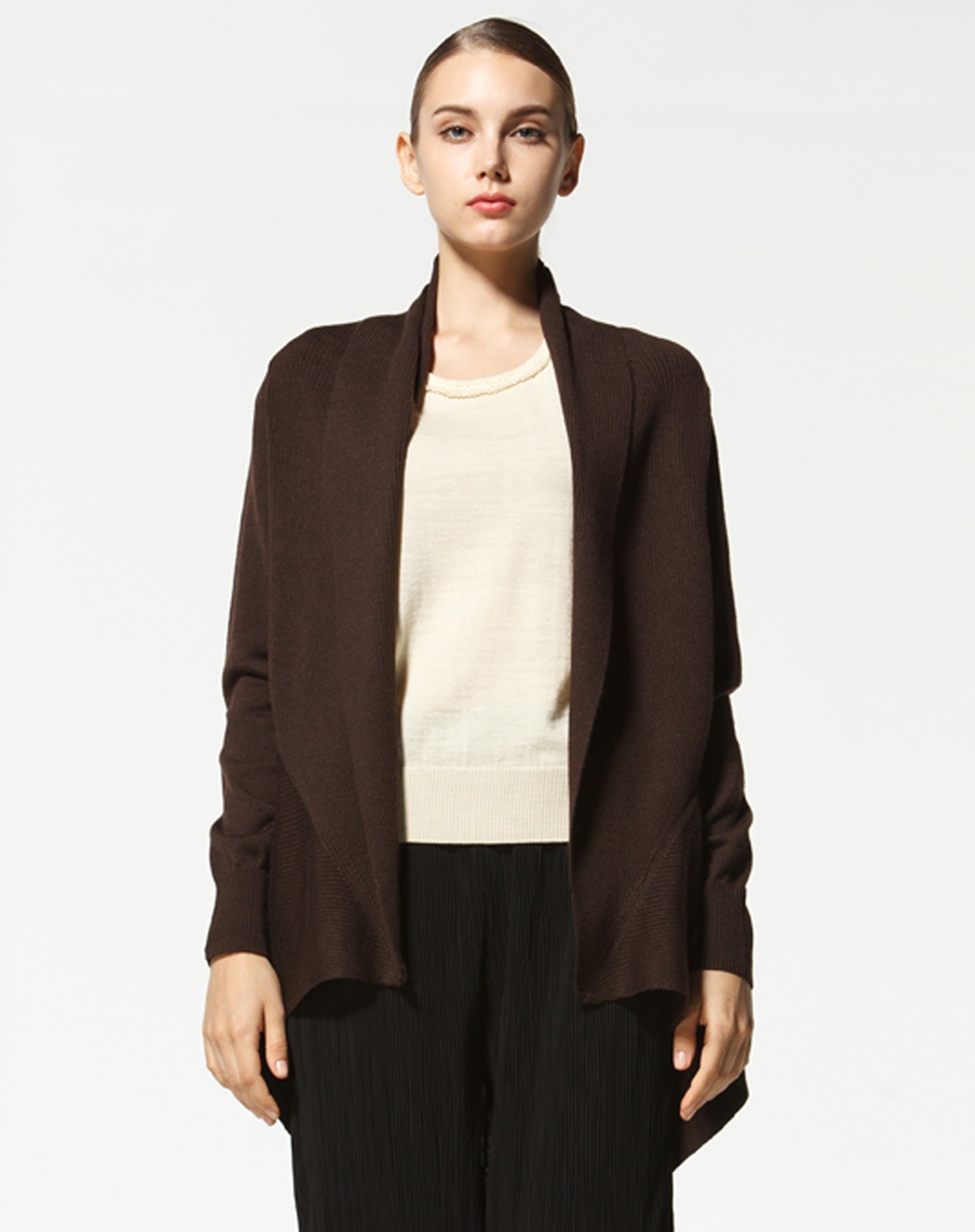 深咖啡色休闲中长款开衫