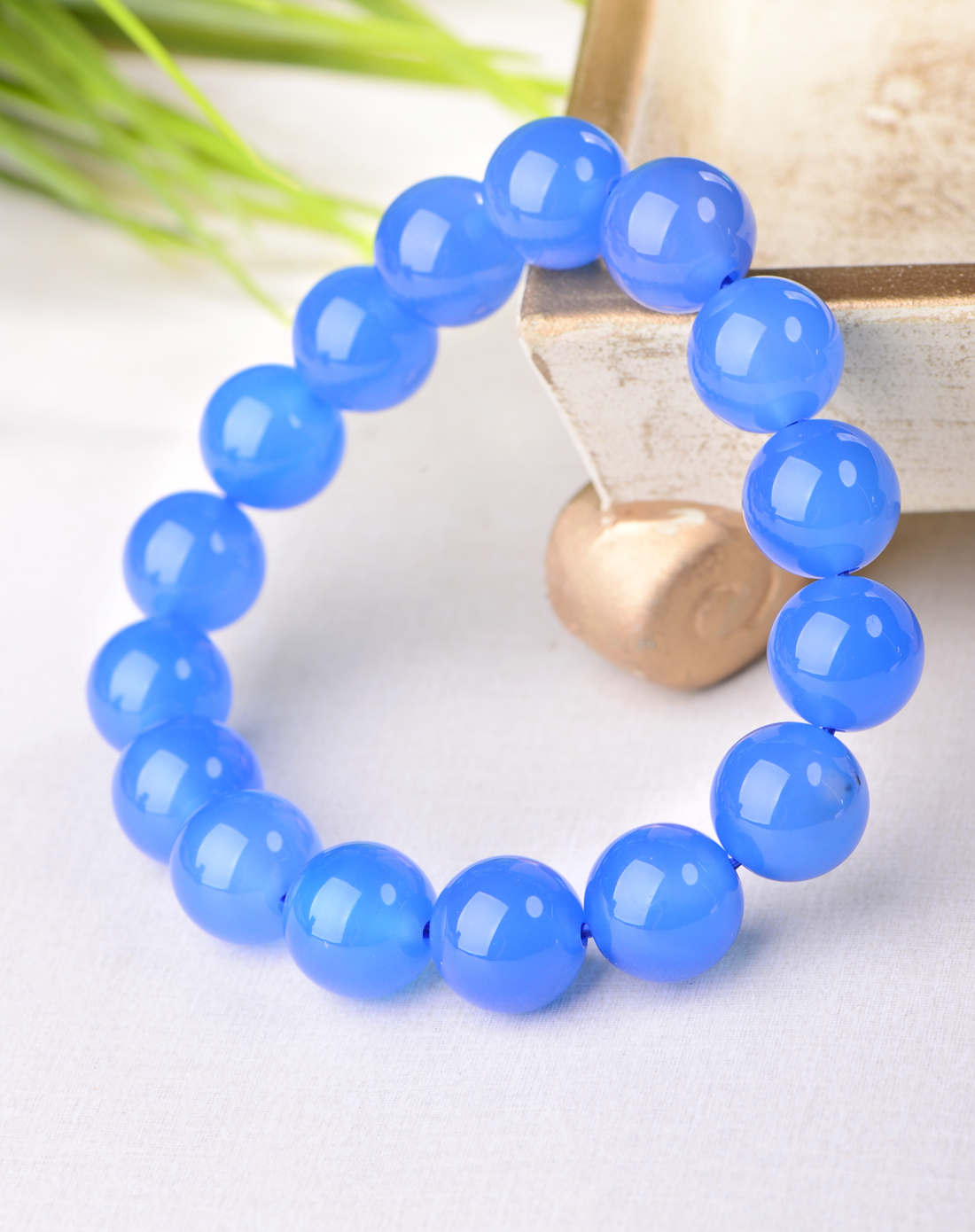 蓝色诱惑蓝玛瑙圆珠手链附证书