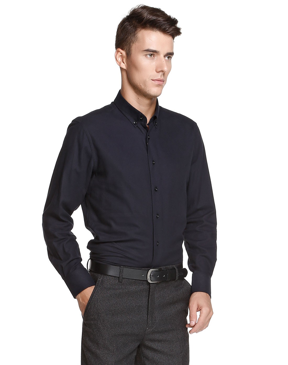 深藏蓝色都市商务长袖衬衫