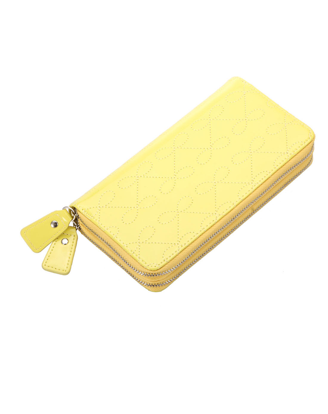 女款浅黄色亮面绣线时尚长款钱包