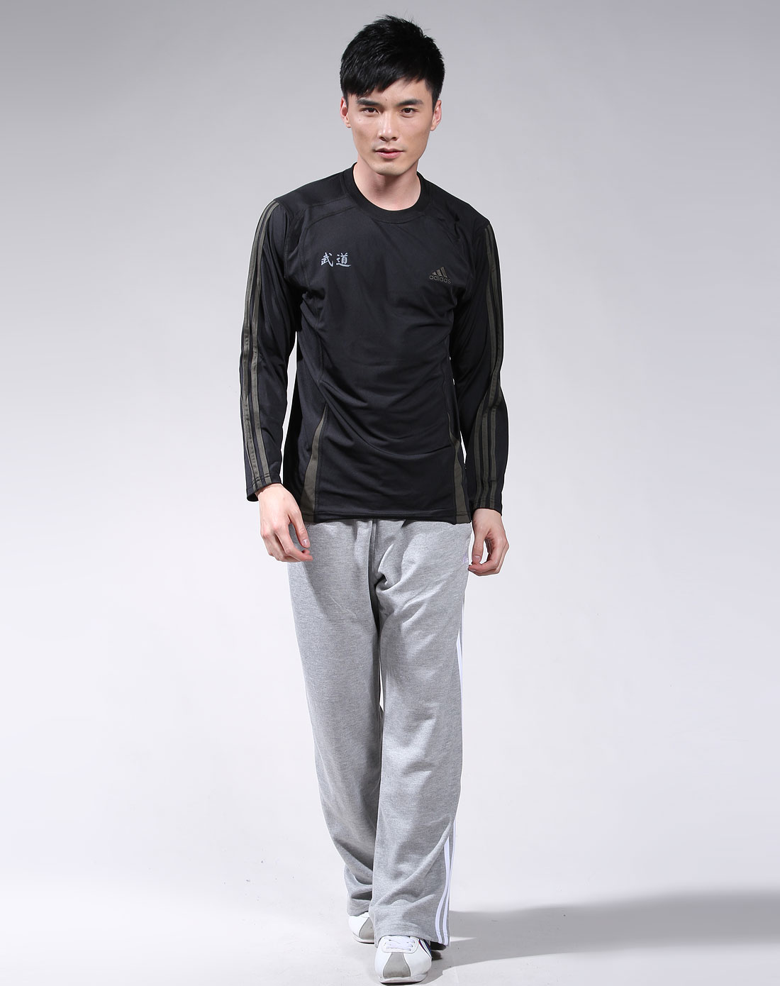 阿迪达斯adidas搏击运动专场-bmi adidas男款黑色后印图长袖武道t恤