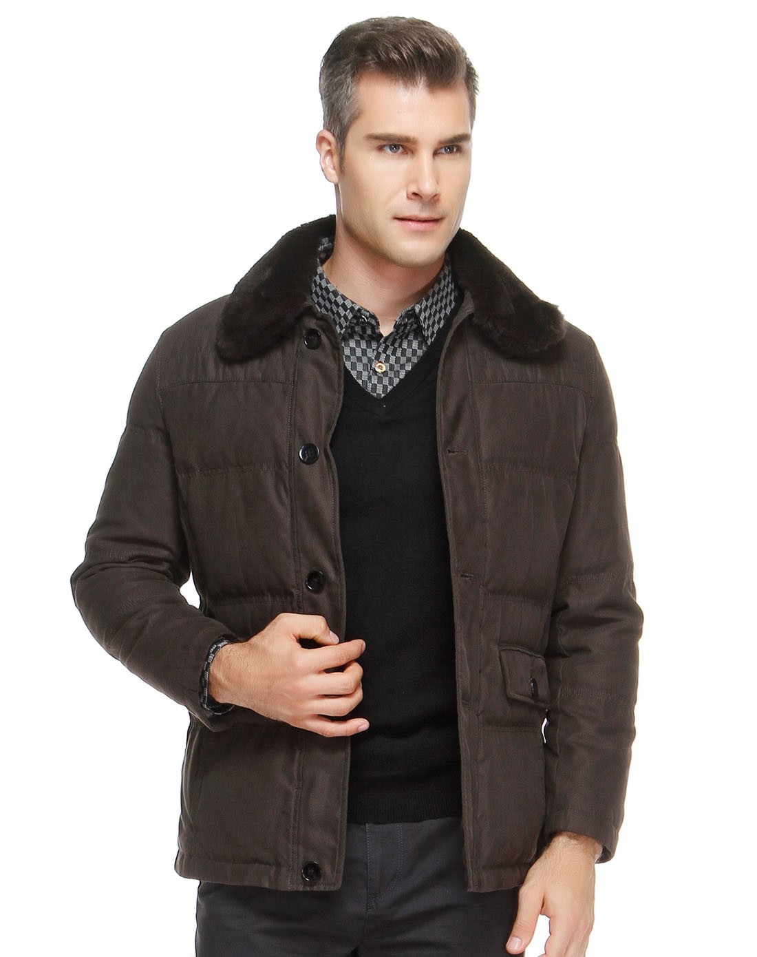 路卡迪龙&莱克代尔男装混合专场-莱克代尔laico dire暗灰啡色双袋长袖