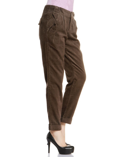 暗灰绿色休闲灯芯绒长裤