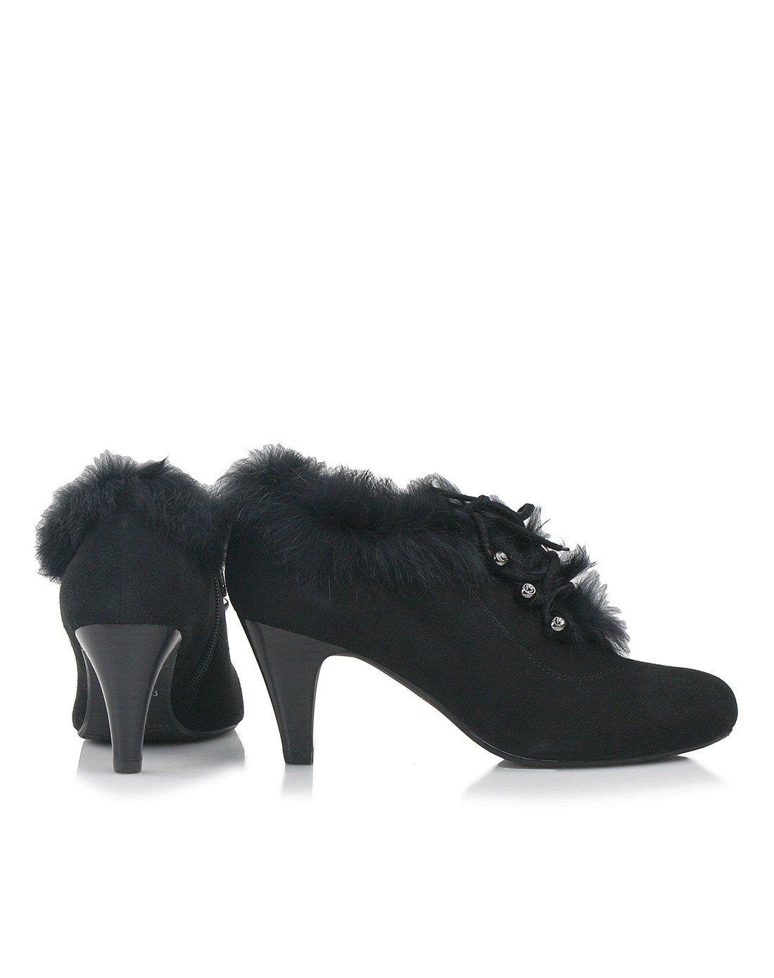 blan伊伴 黑色羊绒皮/兔毛系带单鞋b1487902a01_唯品会