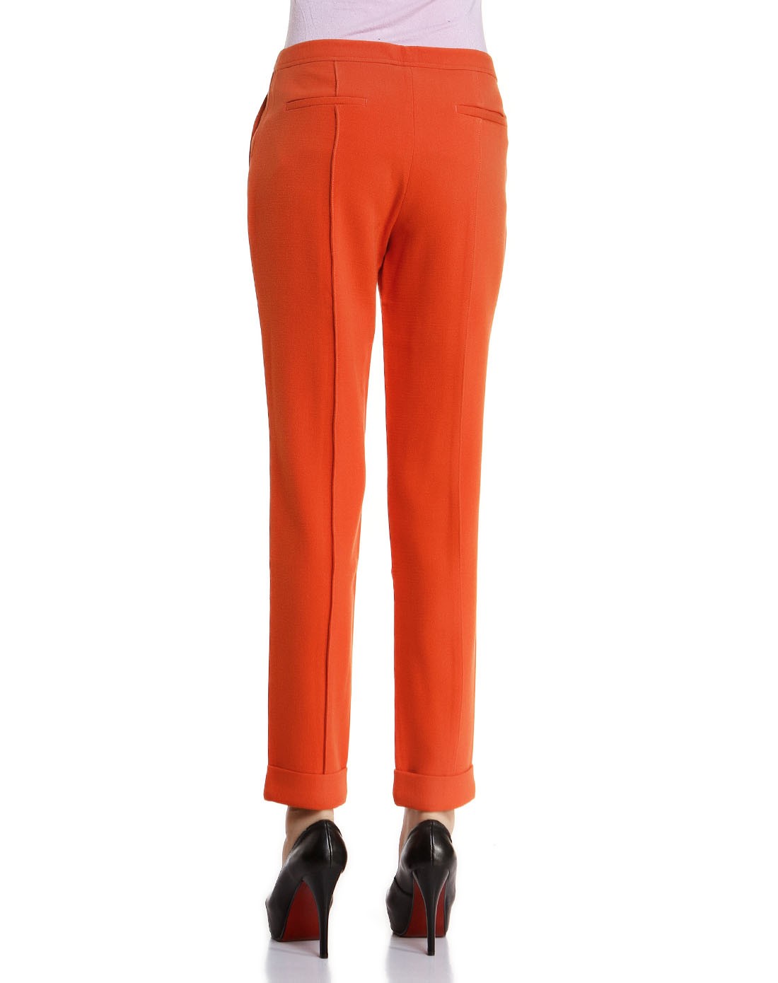女款赤橙色通勤长裤