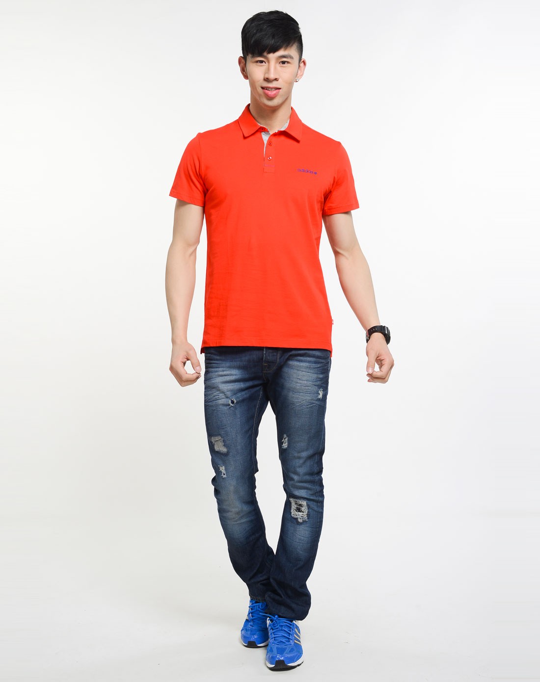 男款橘红色运动休闲系列短袖polo衫
