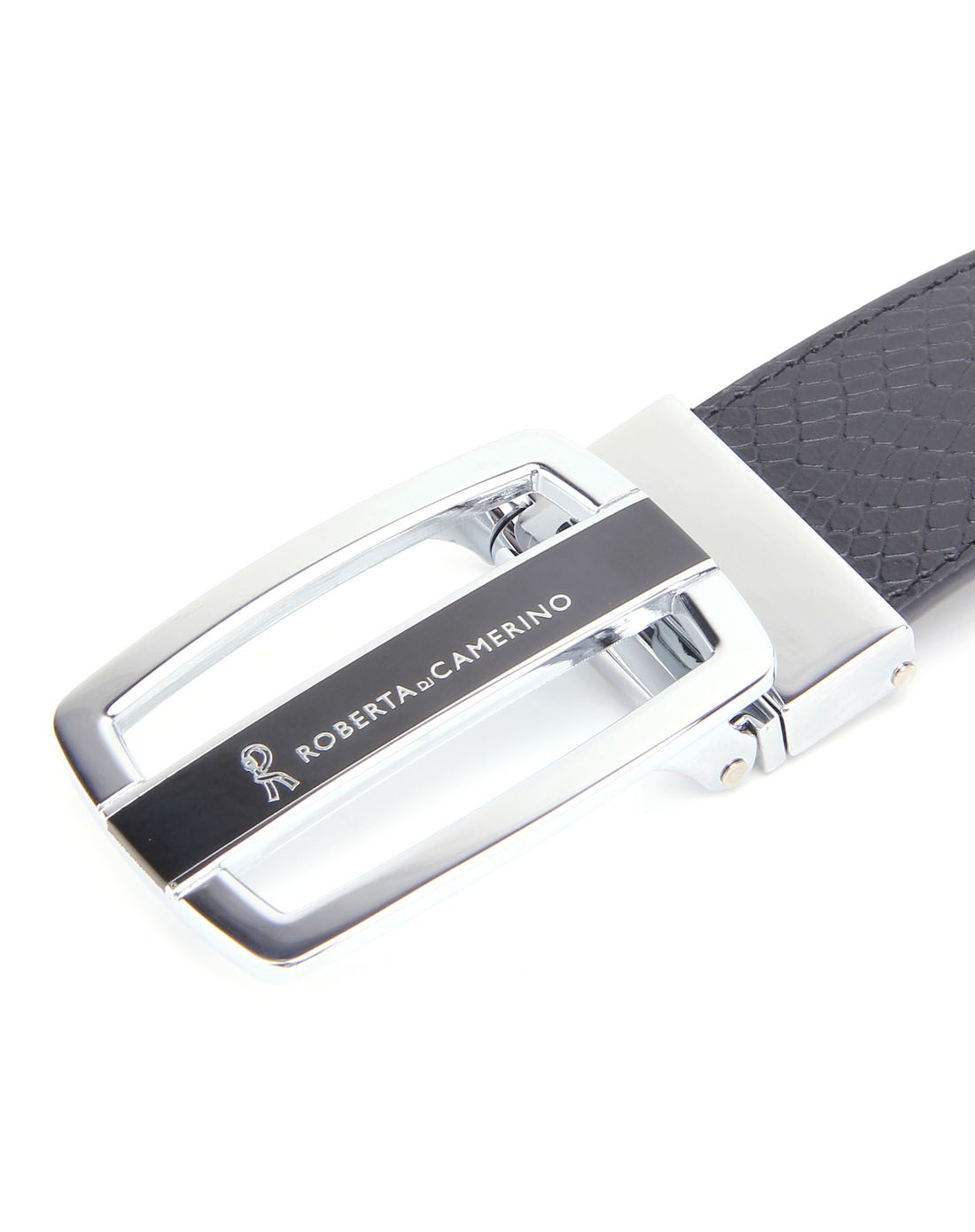 诺贝达roberta di camerino黑色蛇皮纹牛皮带身银色板扣皮带15.