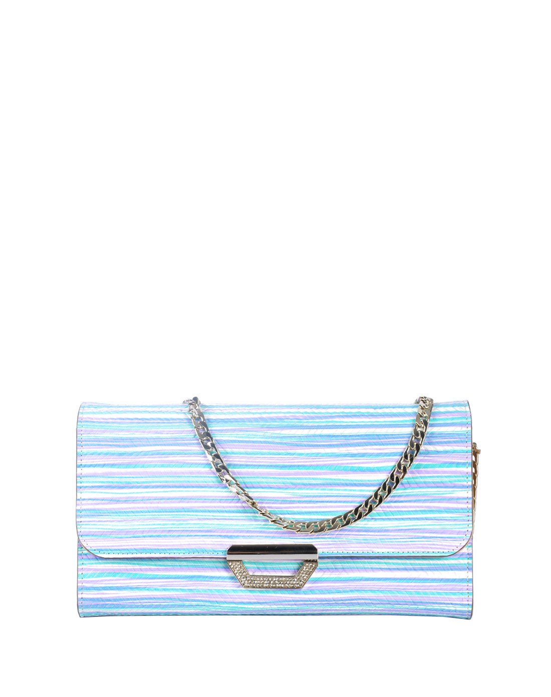 浅蓝绿条纹皮女士手拿包