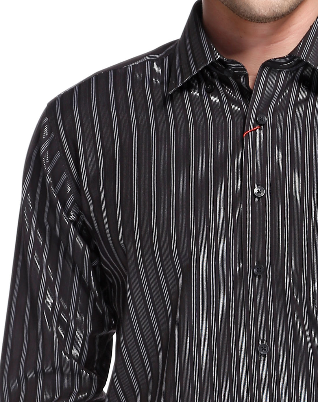 黑色竖条纹商务长袖衬衫