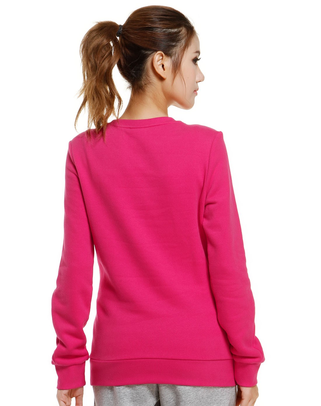 女款深桃红色长袖套头卫衣 独特个性