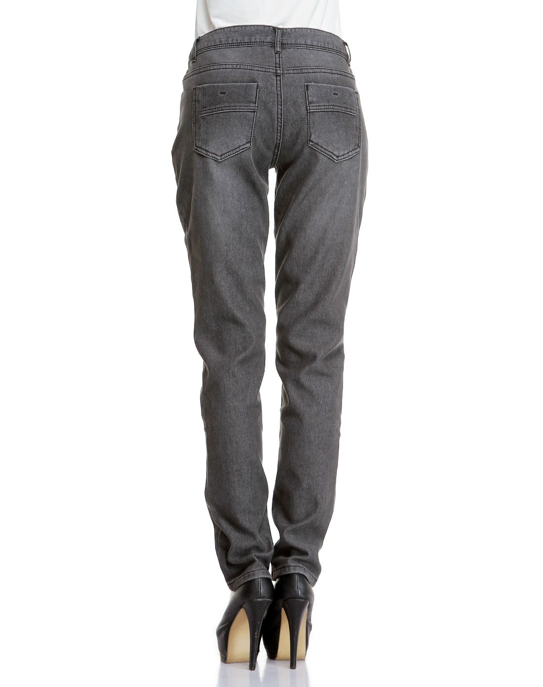 etam weekend 小脚百搭黑灰色中腰牛仔长裤