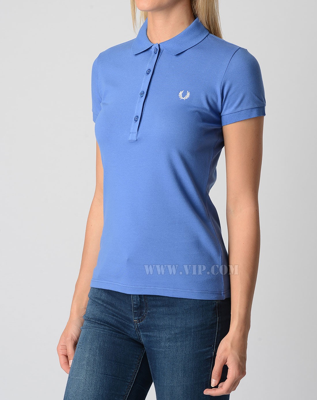 > 女款蓝色时尚白短袖polo衫