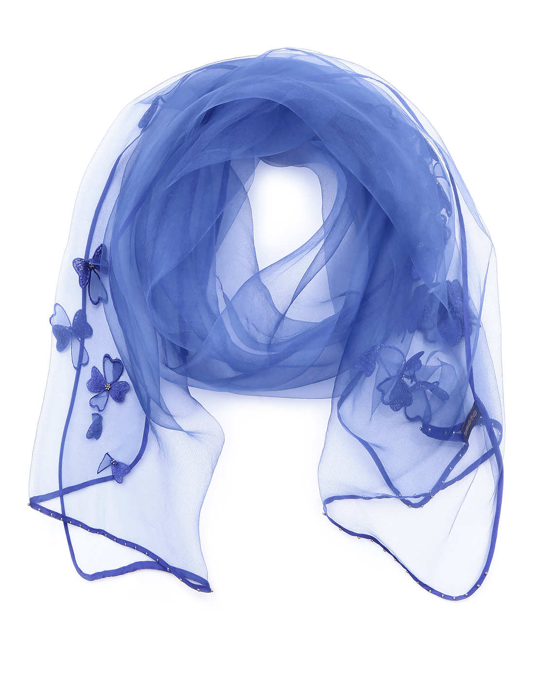 女款深蓝色配花朵时尚丝巾