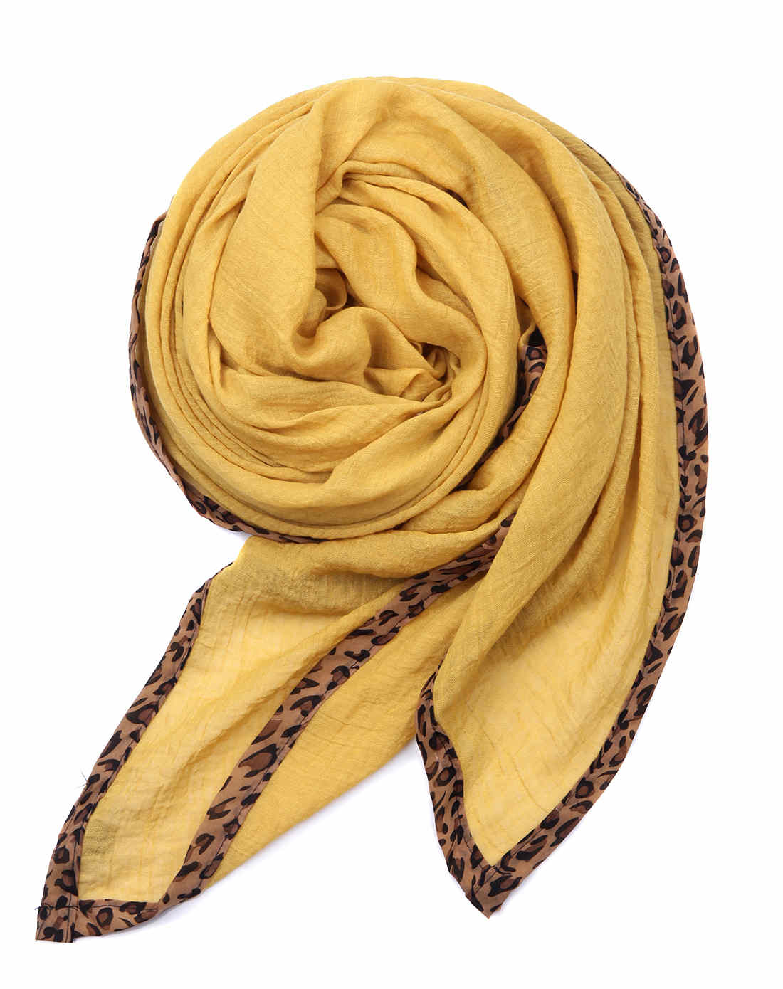 女款黄色/豹纹包边时尚围巾