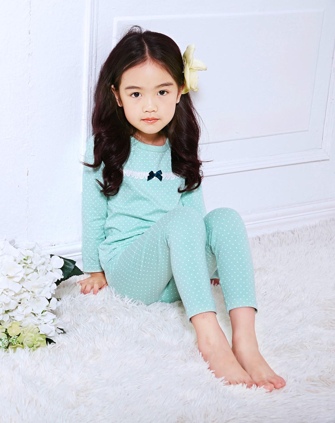 女童公主系豆绿蕾丝家居服套装