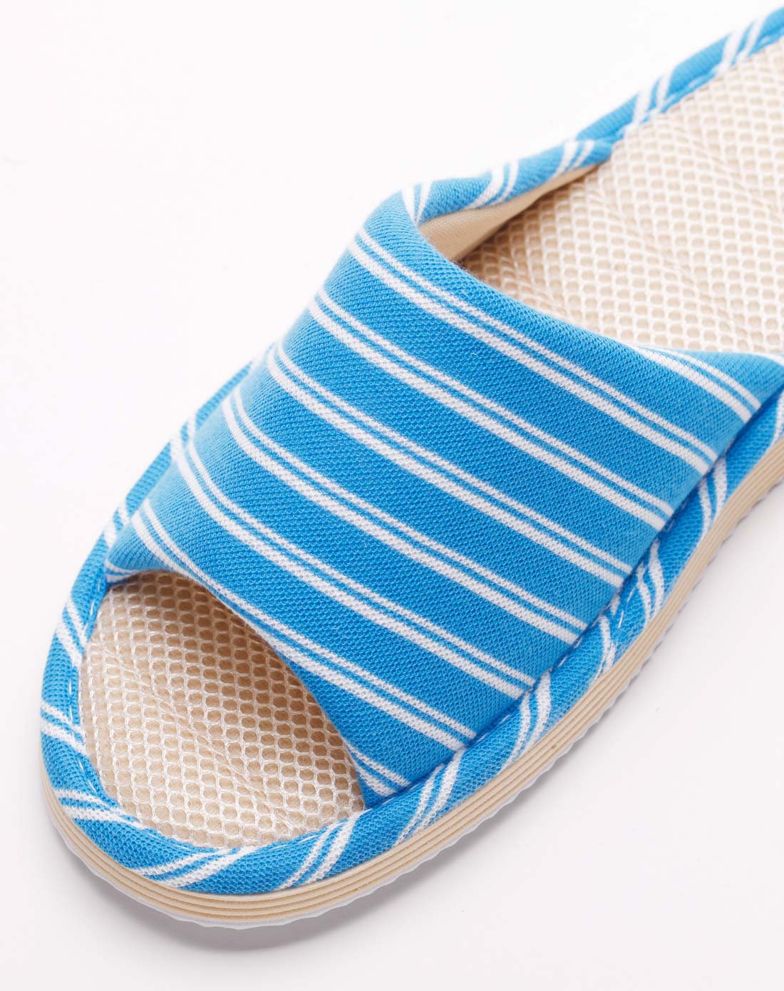 男款浅蓝色条纹针织布厚底居家拖鞋
