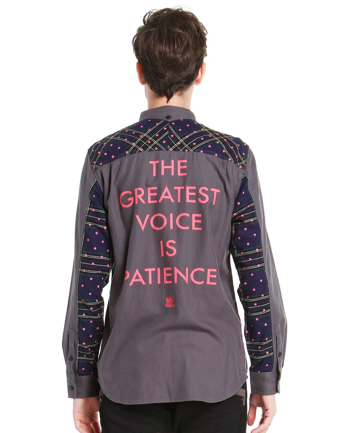 burandoeno男女装男款帅气后背印字深麻灰色长袖衬衫e3fa21010浅麻灰