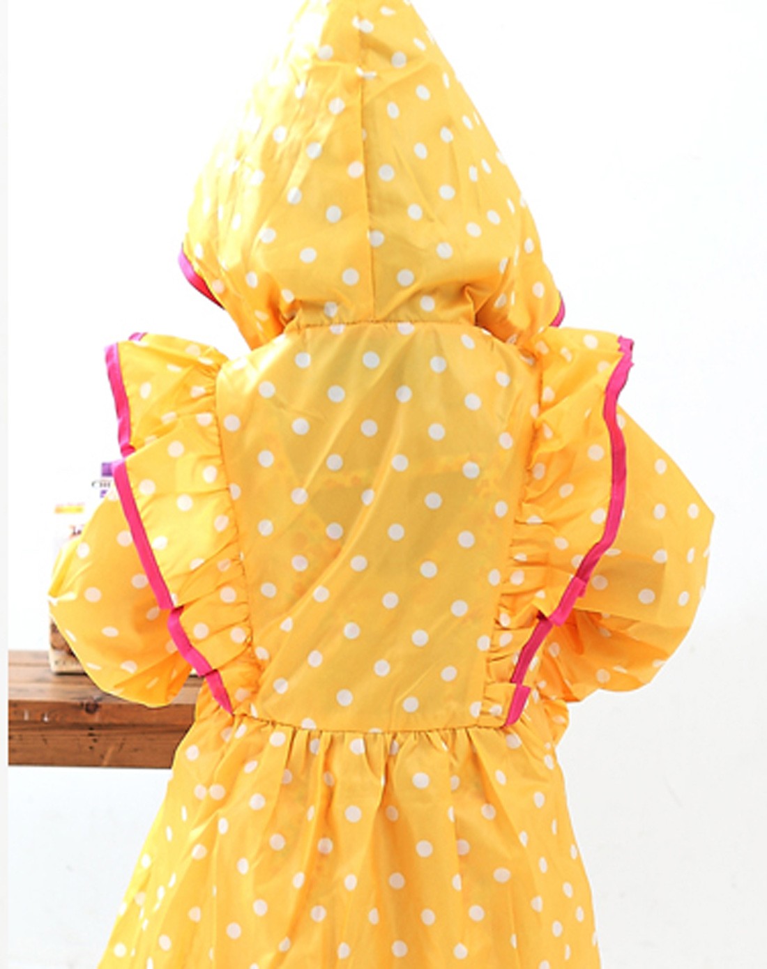 可爱公主荷叶边波点儿童雨衣(黄色)