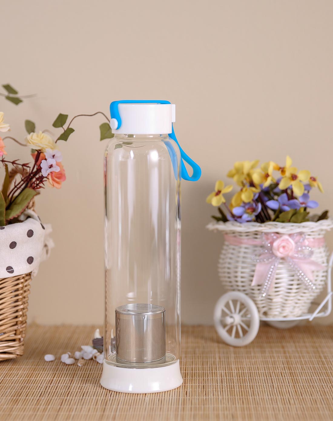 550ml随身运动带茶漏玻璃杯-蓝色