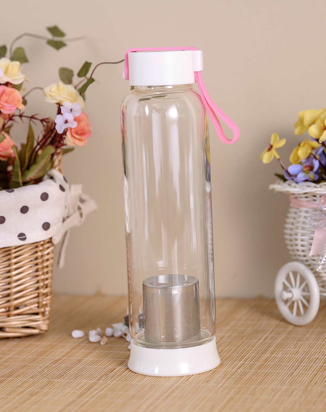 550ml随身运动带茶漏玻璃杯-粉色