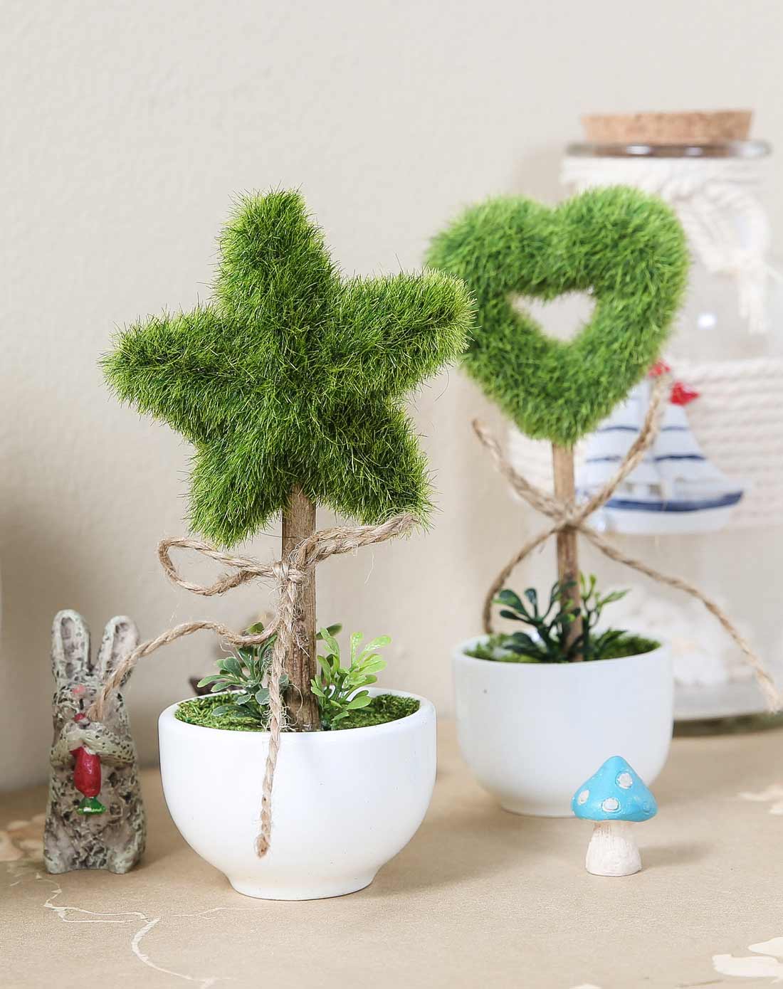 创意田园陶瓷仿真盆栽组合1对-爱心幸运星