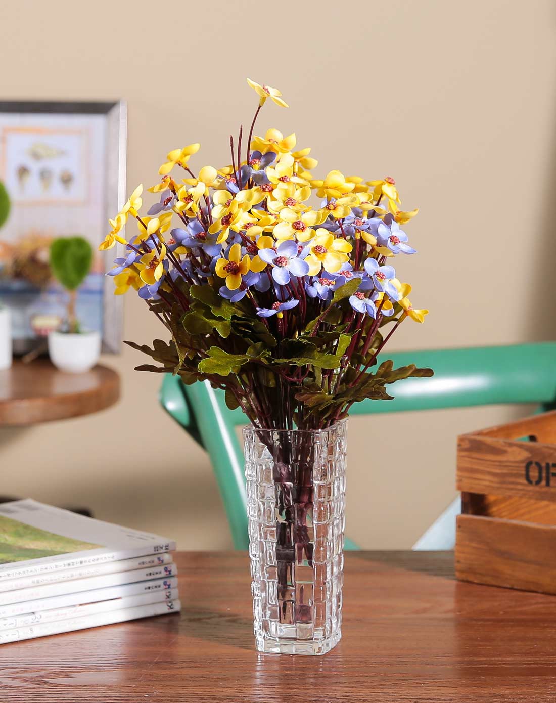 欧式唯美布艺仿真花束-5头小米兰黄兰色