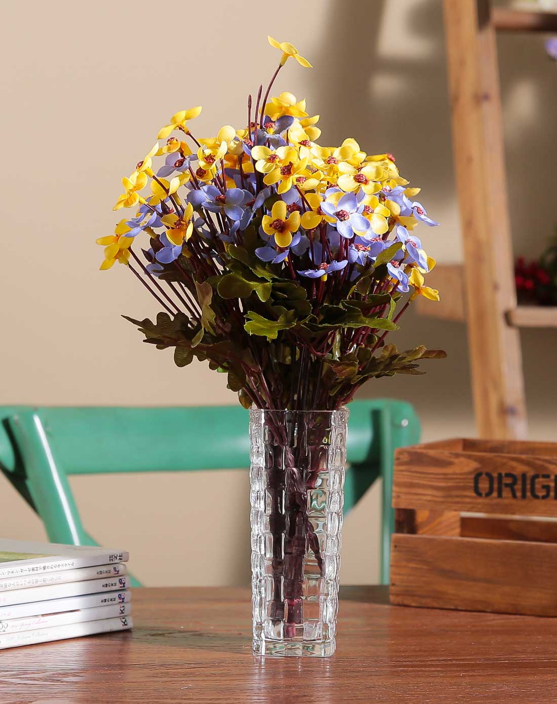 欧式唯美布艺仿真花束-5头小米兰黄兰色