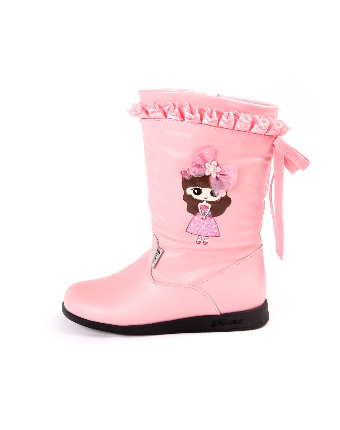 女童粉色真皮童靴