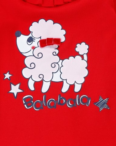 女童红色绵羊印图长袖t恤