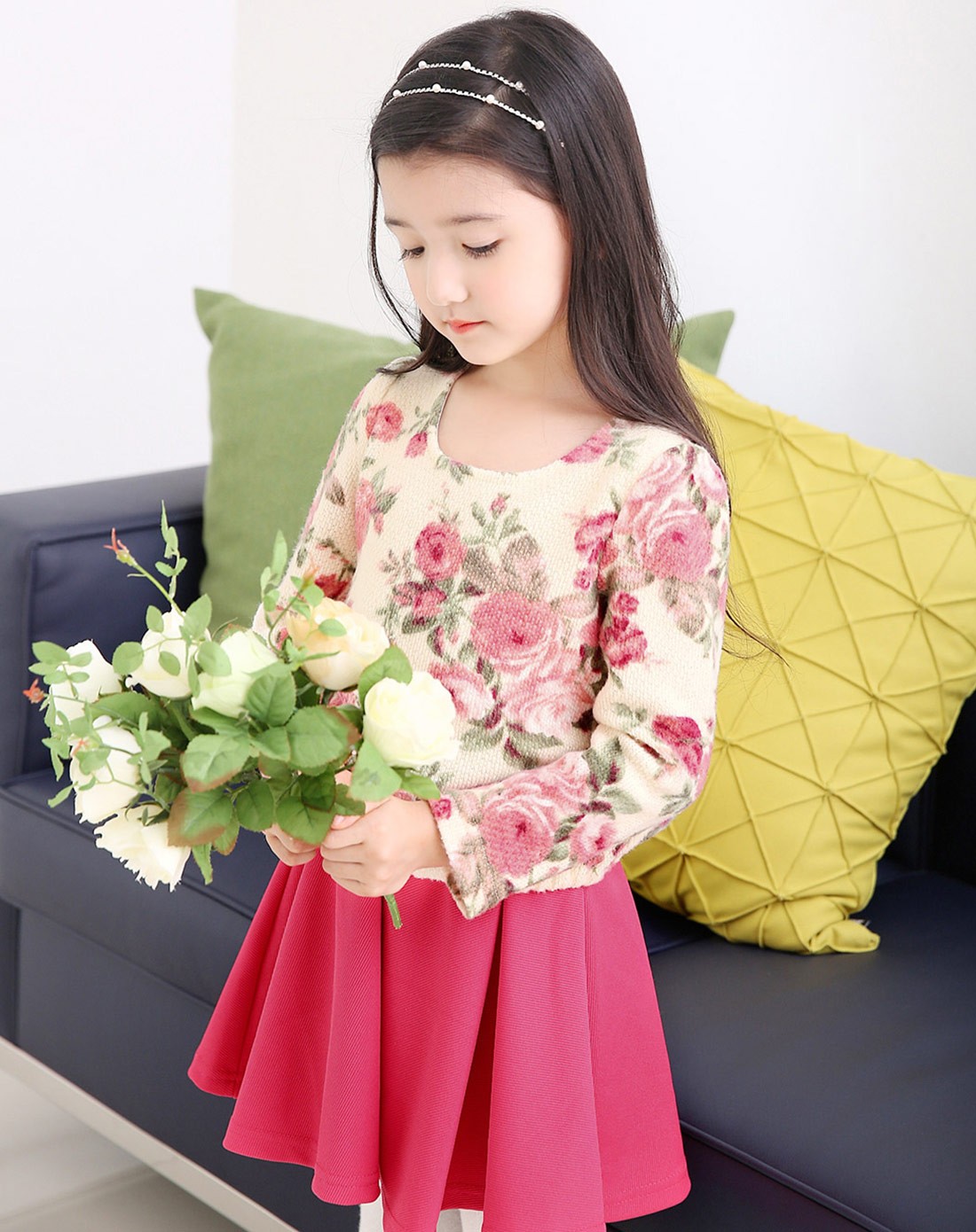 女童碎花长袖连衣裙