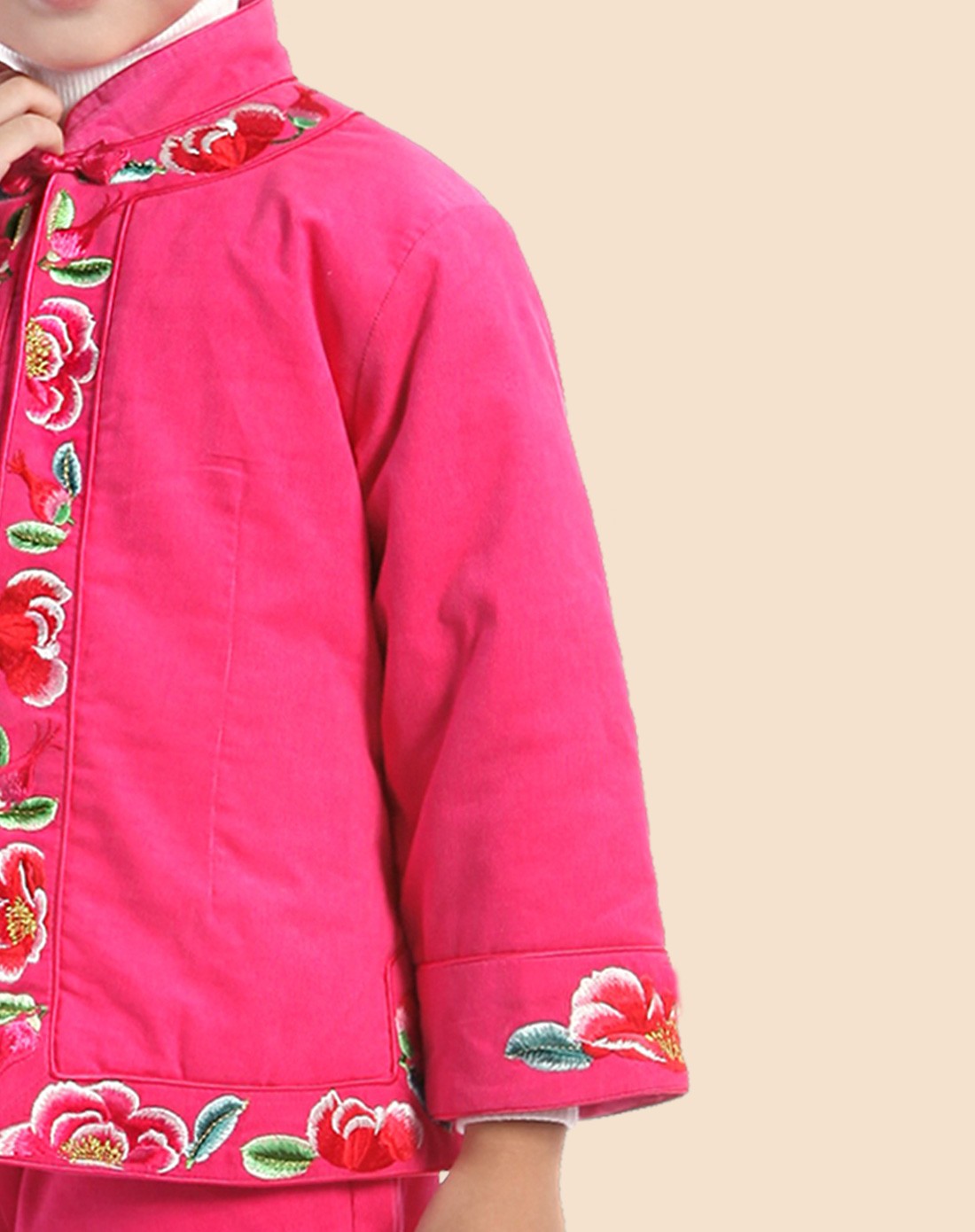女童玫红玫园聆碟对襟棉袄