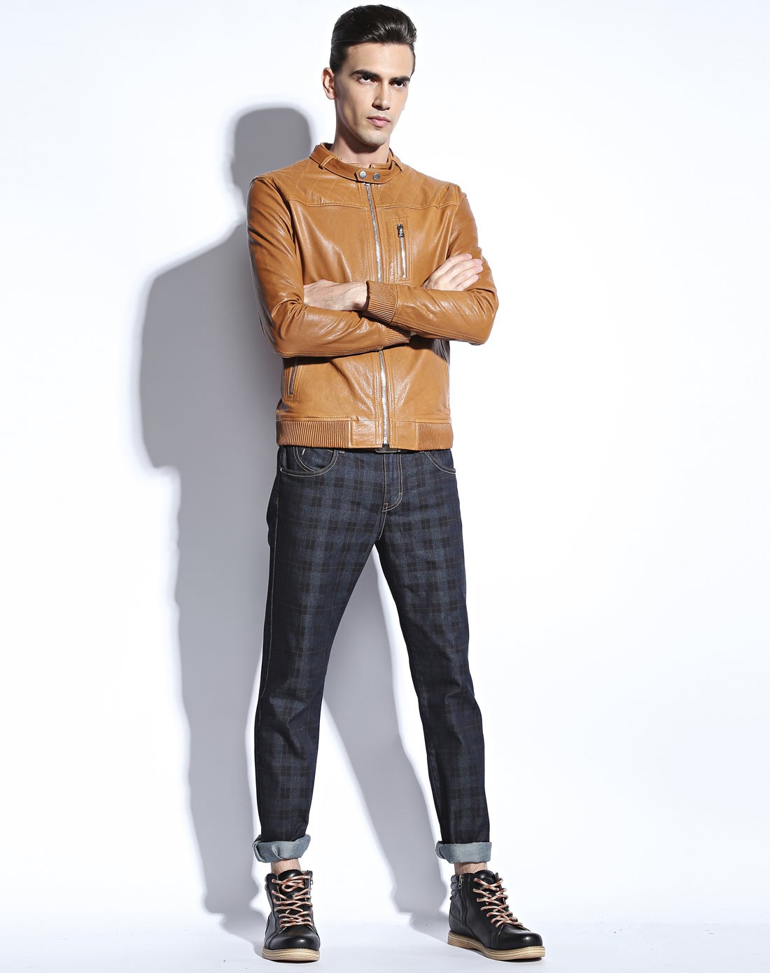 卡宾cabbeen lifestyle咖啡色城市雅族羊皮衣皮茄克衫313312200155