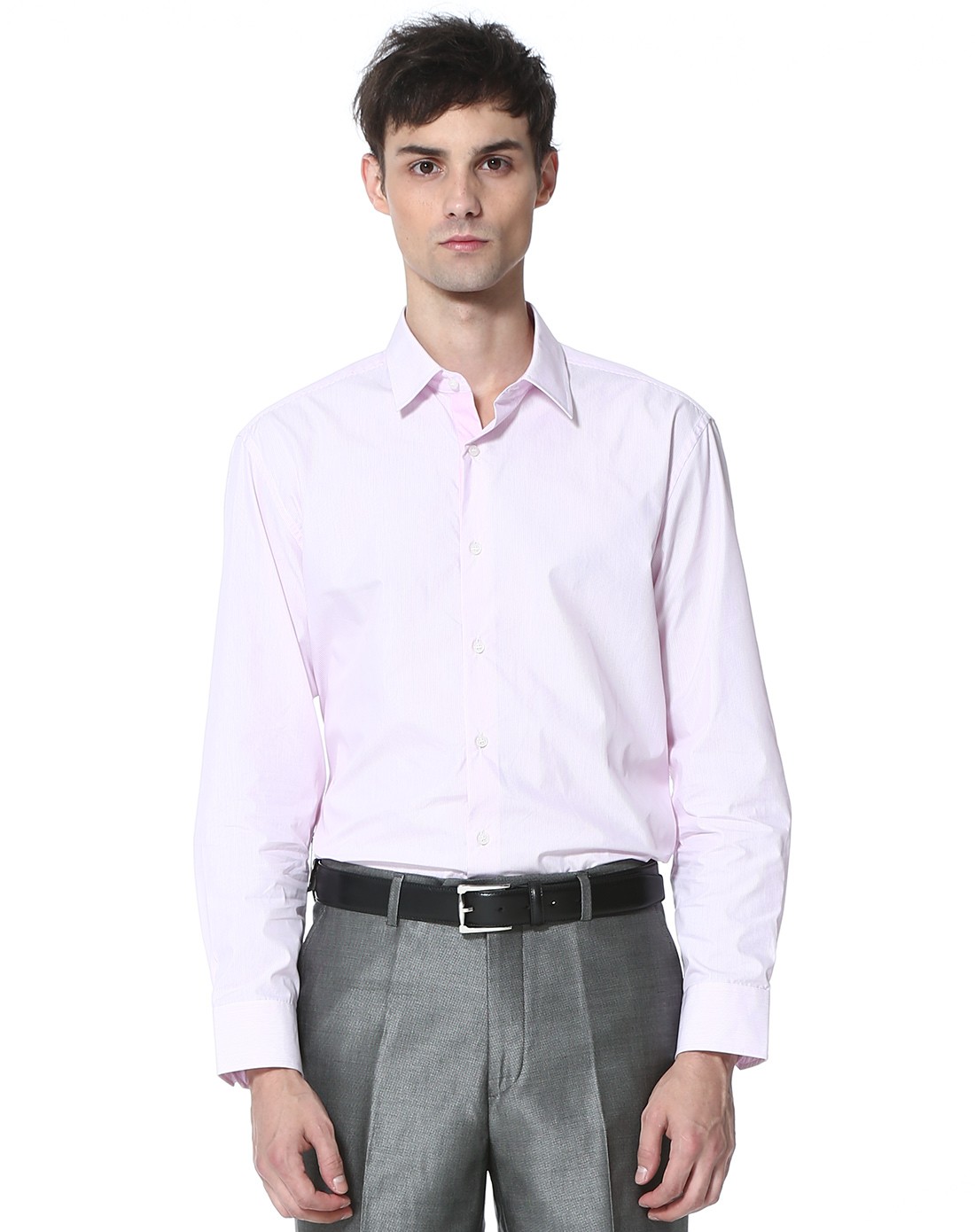 粉色细条纹商务休闲长袖衬衫