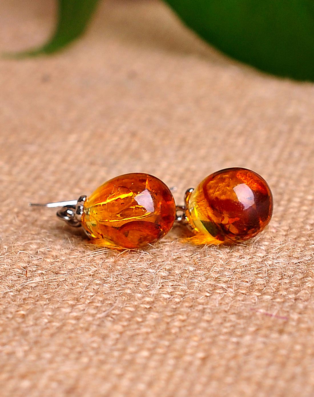 幸福美满天然花珀耳环(附证书)