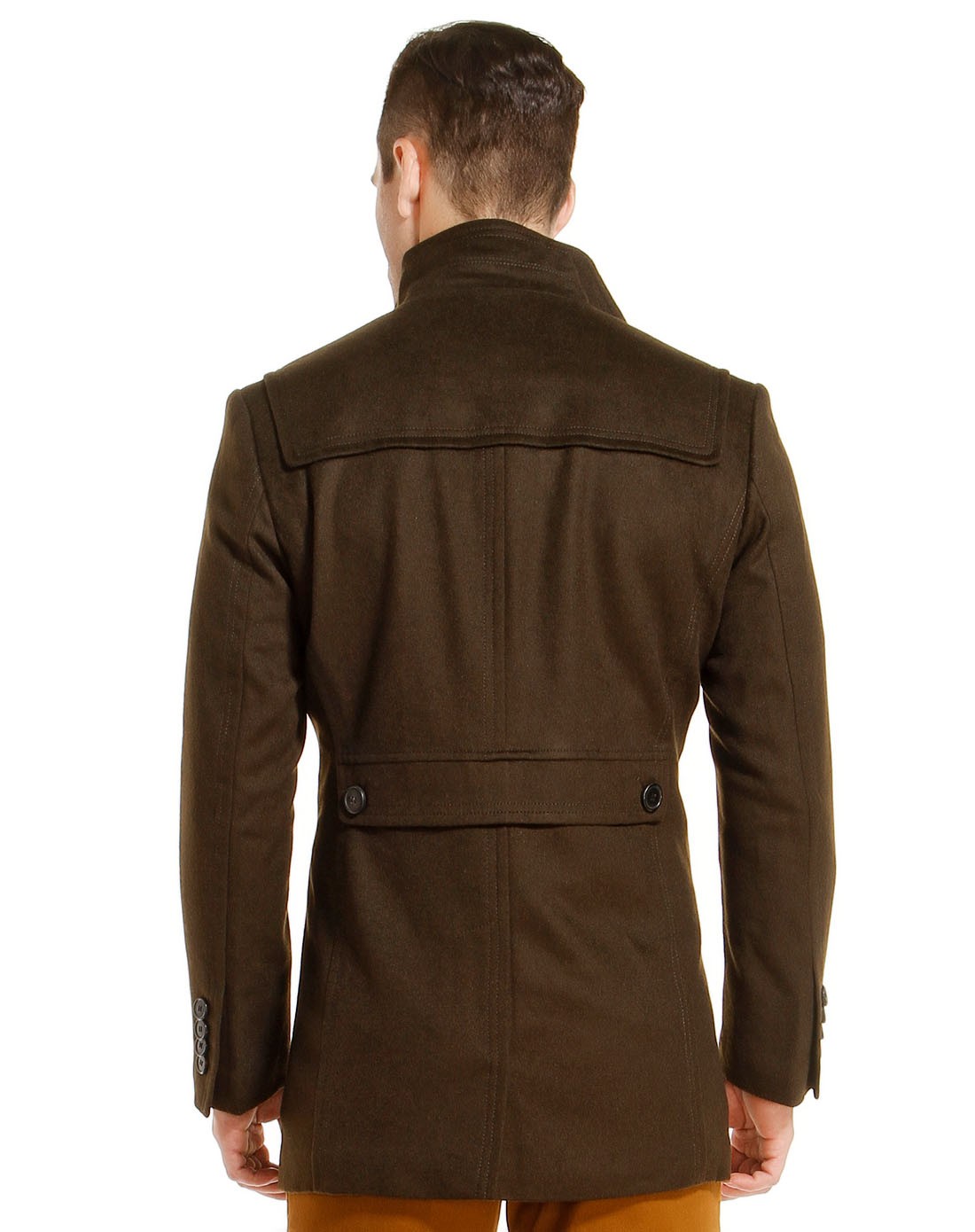 深棕绿色经典大牌长袖大衣