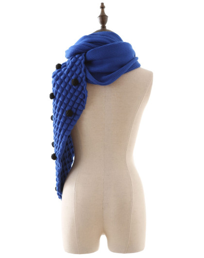 深海蓝宫廷风鱼鳞钩花毛球披肩围脖