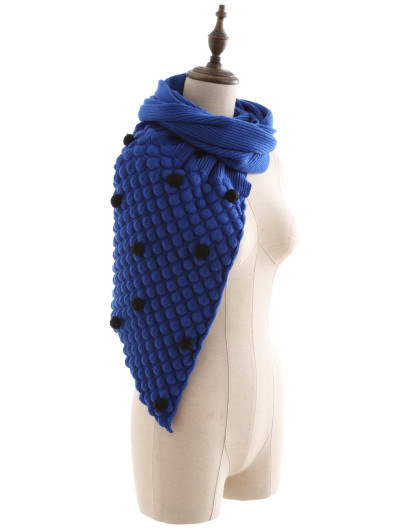 深海蓝宫廷风鱼鳞钩花毛球披肩围脖