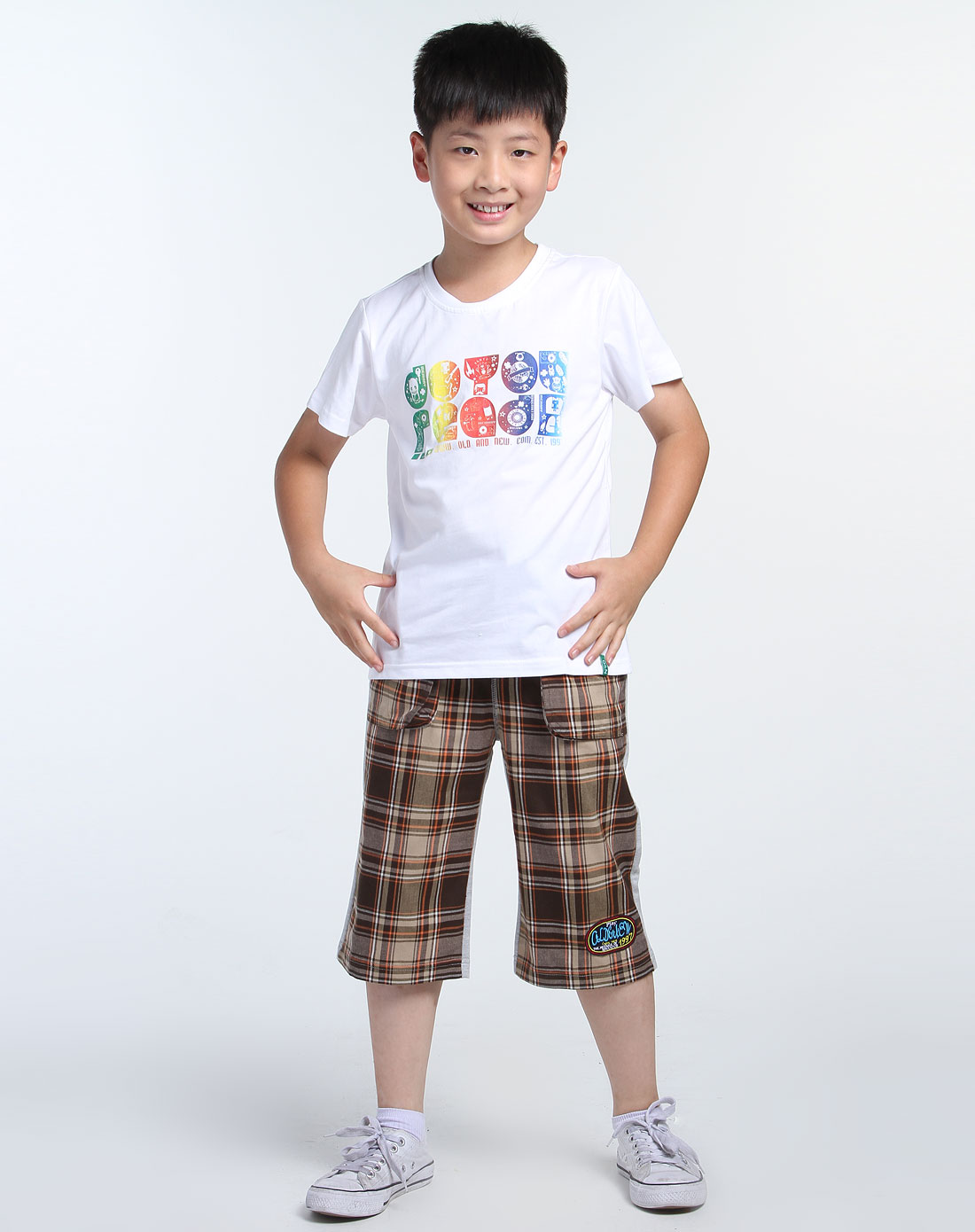 鎏恒色新锐少年装old&new男女童混合专场-男童白色印图时尚短袖t恤