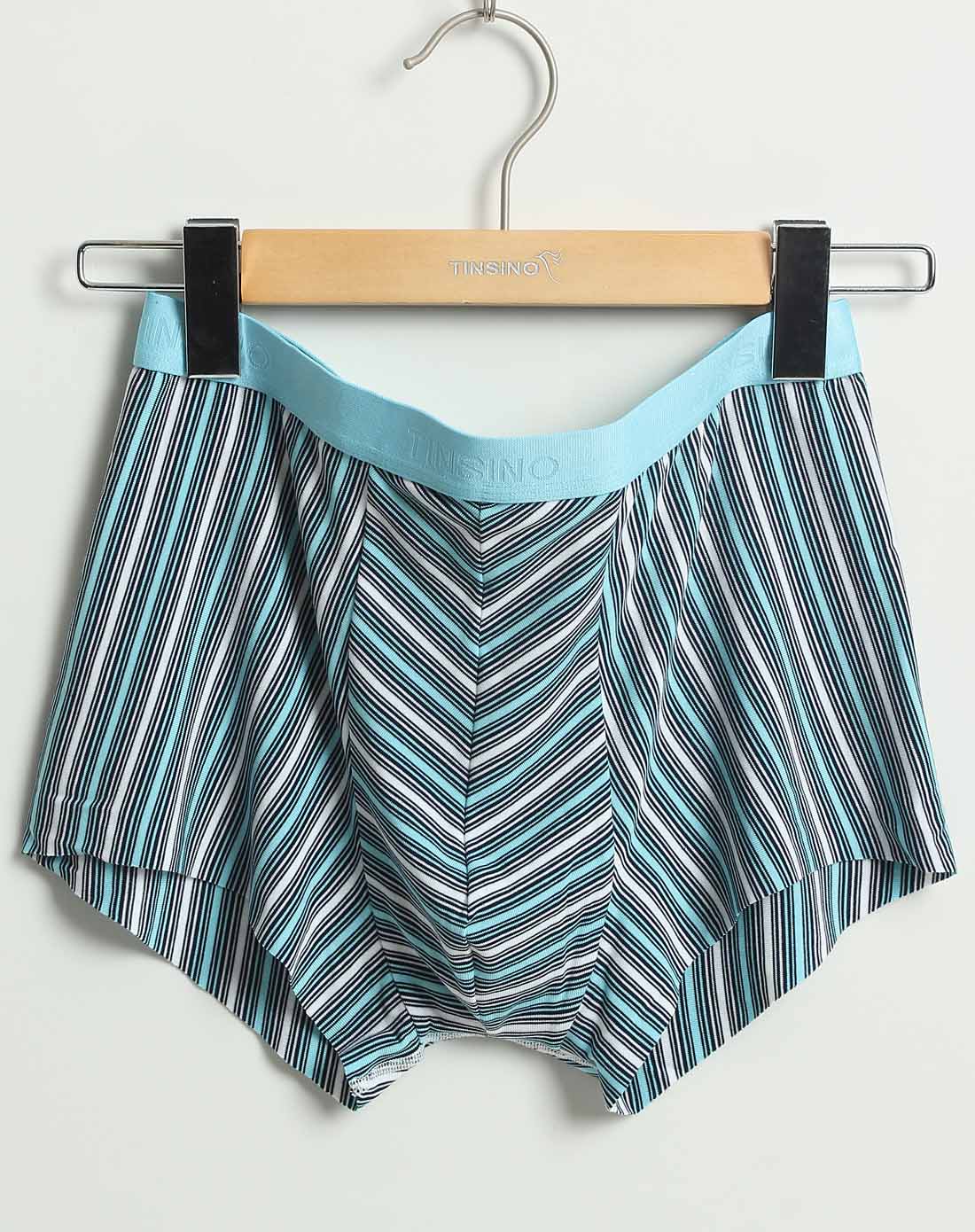 男款条韵随形裁系列条纹蓝白色平角裤